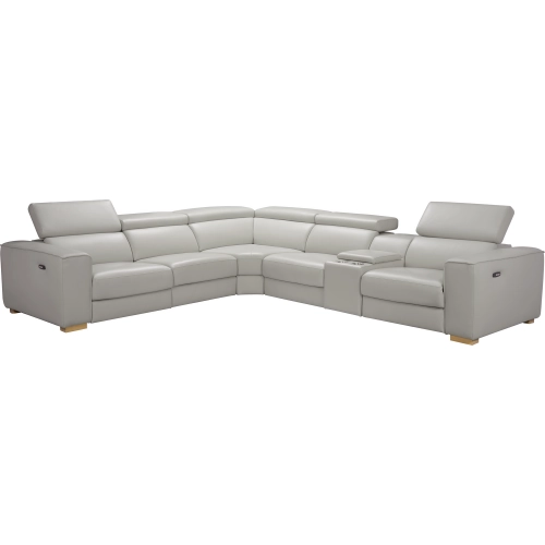 Salvador 6 Piece Power Recline Sectional Sofa in Light Grey Top Grain Leather